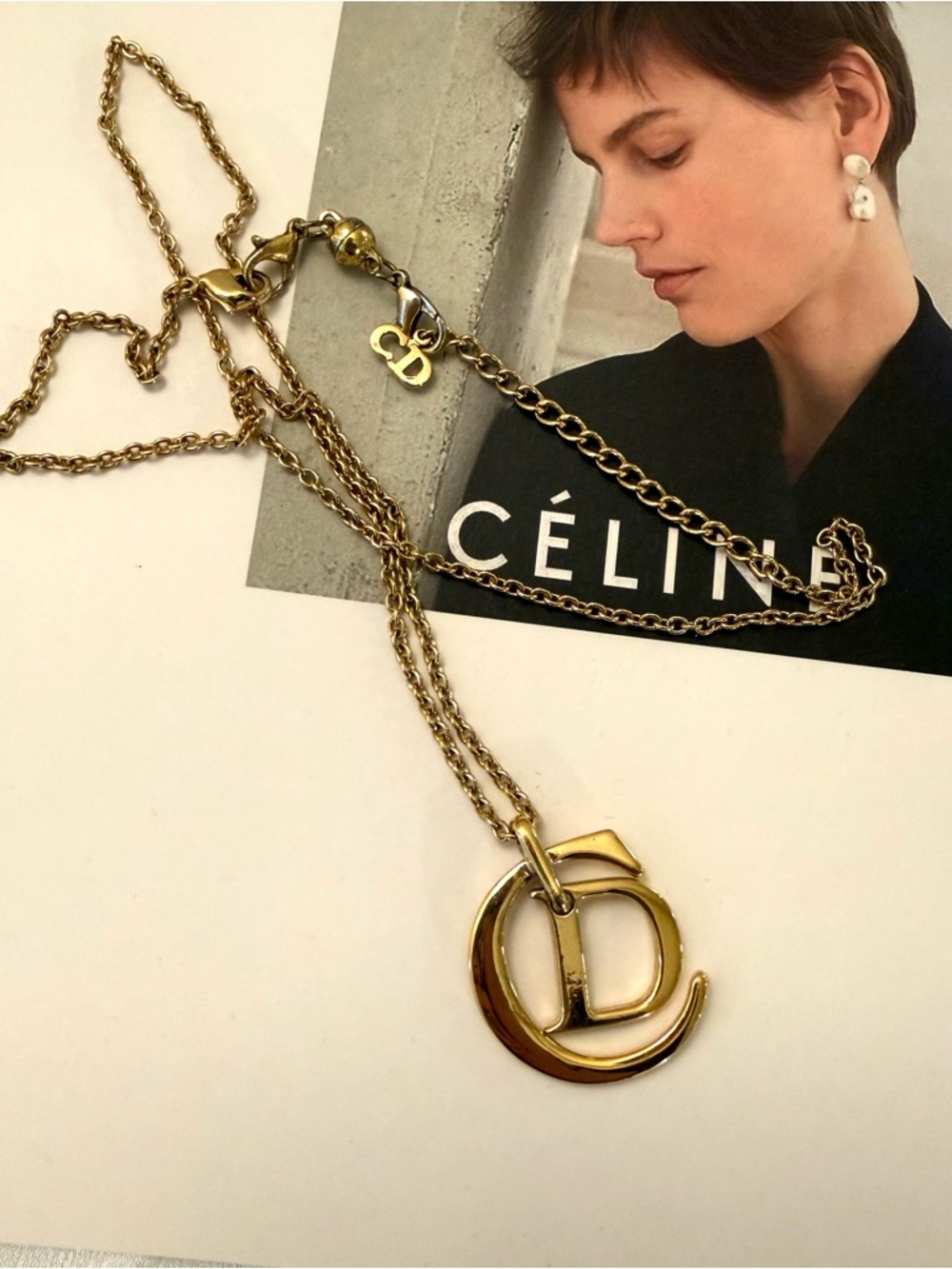 Authentic Dior Vintage Minimalist CD Logo Necklace - Gold Tone - Classic